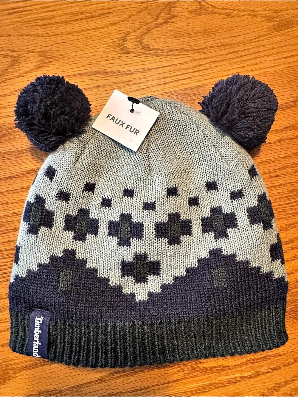 Timberland Fairisle Knit Pom Hat Gray & Black NWT toddler